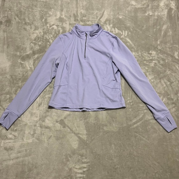 Avia Tops - AVIA Womens Active Quarter Zip Pullover Top Thumb Hole Periwinkle Lavender